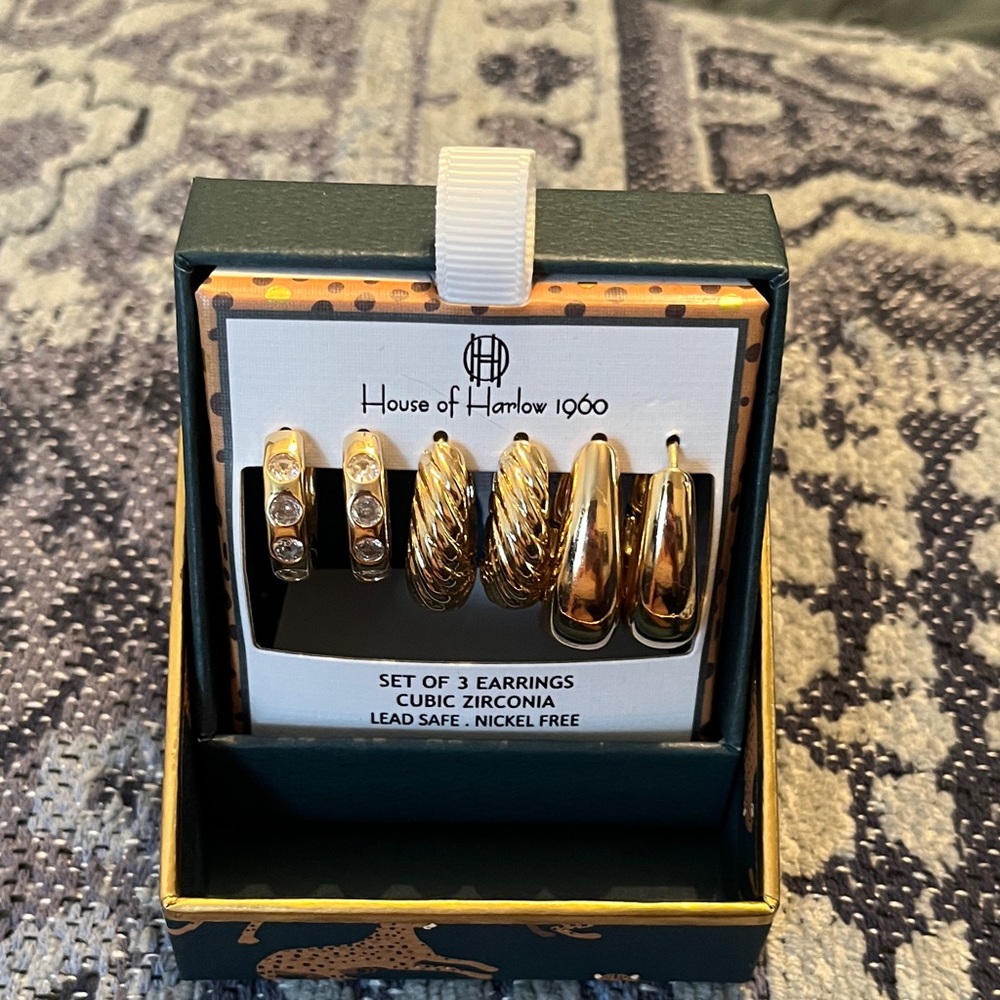 House of Harlow 1960 Gold and Silver Earring Trio